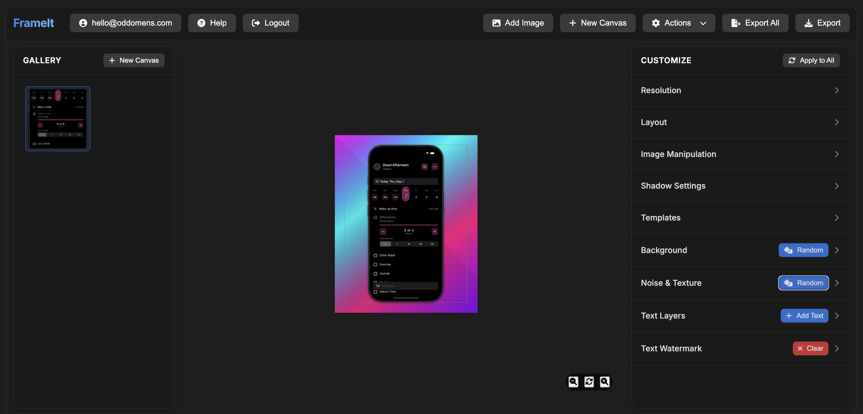 FrameIt interface showing professional screenshot mockup creation
